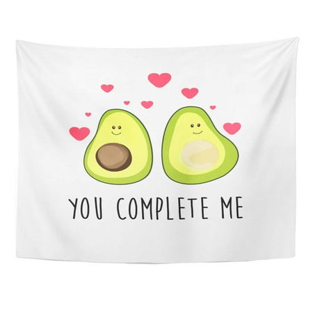 UFAEZU Quote Romantic Cartoon Avocado Characters Hearts and Love Message Cute Couple Wall Art Hanging Tapestry Home Decor for Living Room Bedroom Dorm 51x60