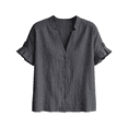 thumbnail image 3 of Women's Button Down Shirts Short Puff Sleeve Dressy Tops Casual Loose Fit Cotton Linen Tshirts 2026 Grey L, 3 of 8