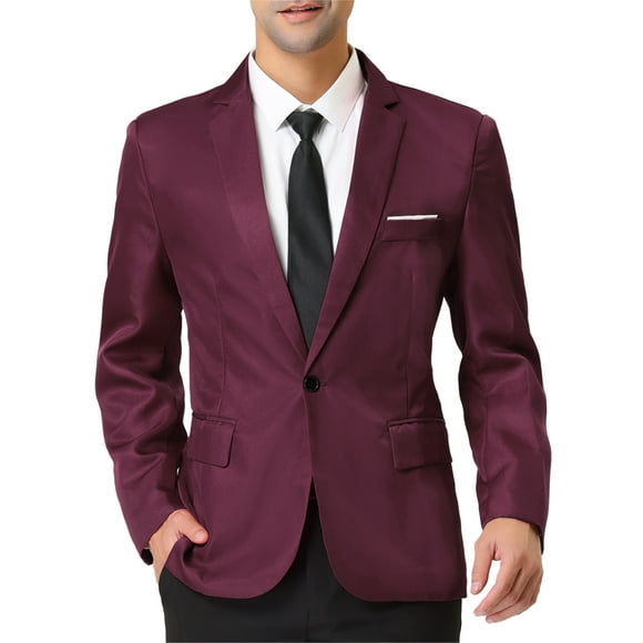 INSPIRE CHIC Men's Dress Slim Fit Blazer Single Breasted One Button Prom Suit Sports Coat XL Burgundy