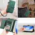 thumbnail image 4 of Funda para Motorola Edge 40 Neo 5G con cremallera tipo cartera, tarjetero, marco de fotos, soporte y cordón, de piel sintética. verde, 4 of 5