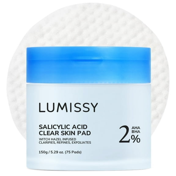 Lumissy Salicylic Acid Toner Pads, Dual-Texture Exfoliating Face Pads for Clear and Smooth Skin, 75ct