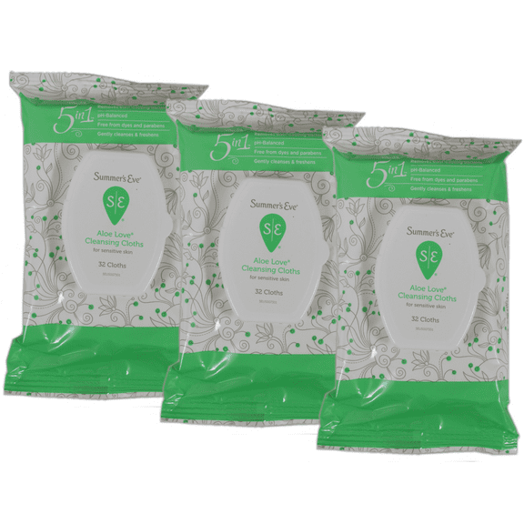 Summers Eve Cleansing Cloths 32 Count Aloe Love (3 Pack)