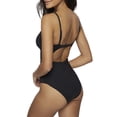 thumbnail image 3 of Womens Swim Saltwater Solids Hanalei One P One-Piece Swimsuit, Black, M, 3 of 5
