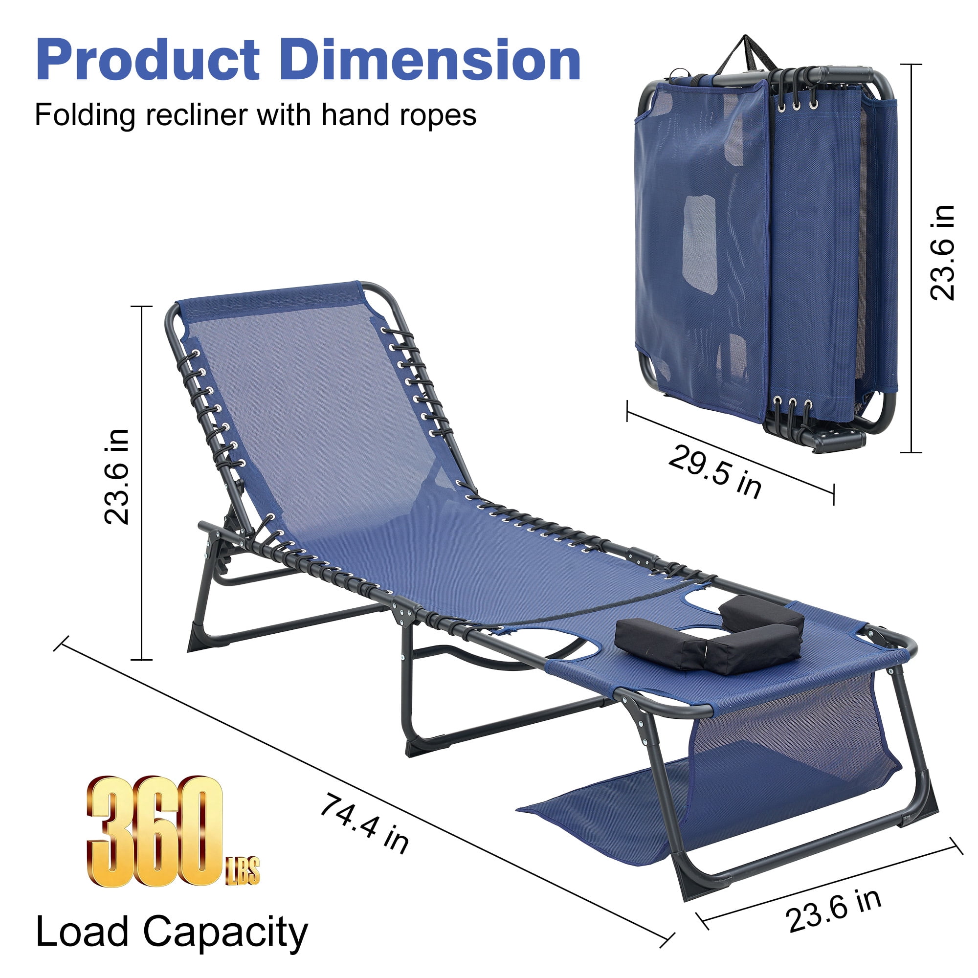 2‑Pack Dark Blue 5‑Position Adjustable Face‑Down Chaise Lounge Chair, Foldable Tanning Recliner with Face & Arm Holes, Outdoor Sunbathing Chair for Pool Beach Patio Lawn