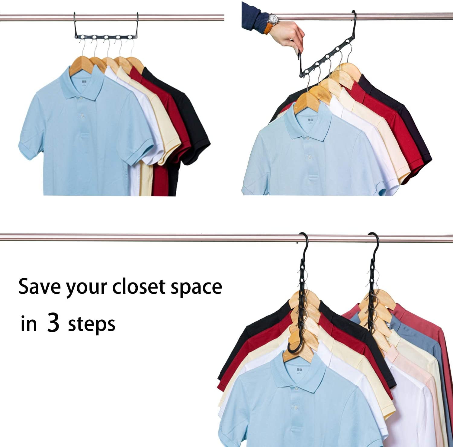 Black Space Saving Hangers 10 Pack Sturdy Plastic 9-in-1 Hanger Closet Organizer ZEDODIER Magic Hangers 