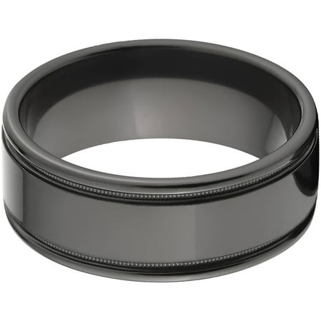 8mm Flat Black Zirconium Ring with Two Grooves and a Raised Center