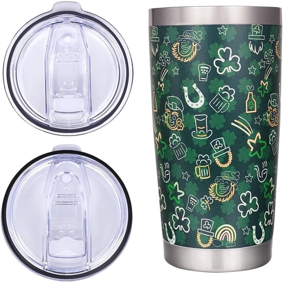 St. Patrick''s Day Clover Tumbler with Lid and Straw, 20oz Insulated Stainless Steel Tumbler Cup Double Walled Travel Coffee Mug for Hot & Cold Drinks