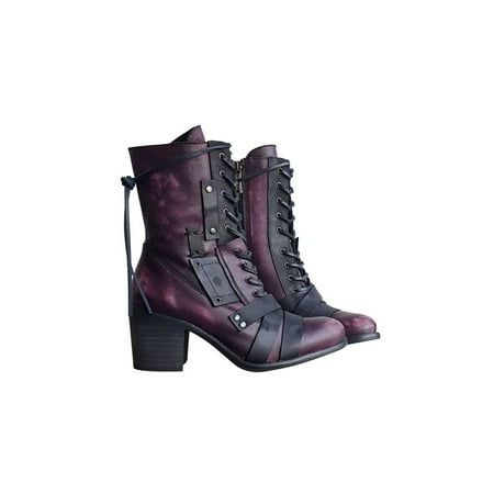 

SIMANLAN Womens Fashion Block Heel Boots Work Comfort Heeled Mid-Calf Boot Purple 5