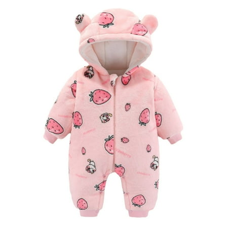 

Zhaghmin Baby Girls Boys Cute Fleece Jumpsuits Full Zipper Hooded Plush Warm Romper Coat Outfits with Ribbed Winter Pajamas Size80 Pink