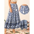 thumbnail image 2 of DARING DIVA Women's Bohemian Tassels Elastic Waist Floral Maxi Skirt 2XL Blue, 2 of 6