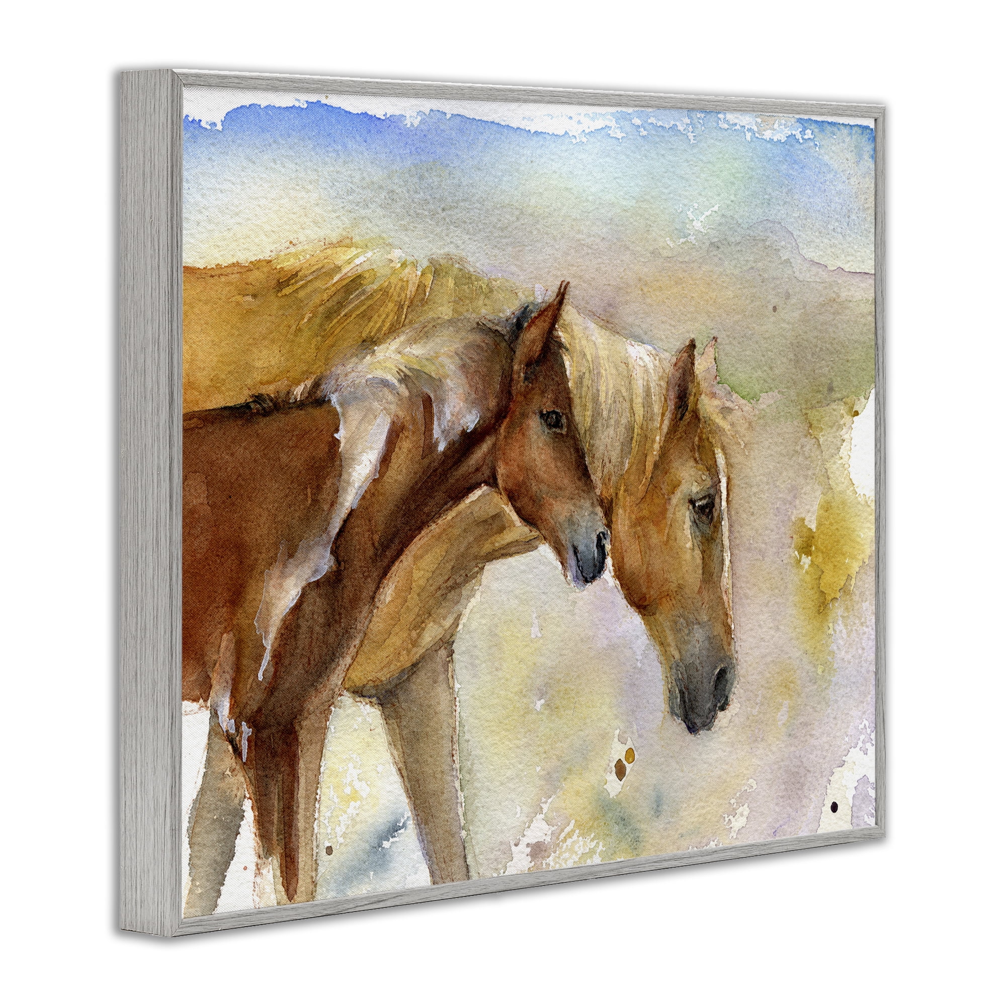 Stupell Industries Wild Horses Watercolor Animals & Insects Painting Gray Framed Art Print Wall Art, 14 x 11