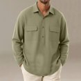thumbnail image 2 of Bxsruta Men's Pullover Shirts Long Sleeve Half Button Down Tops with Pockets Textured Casual Workwear, 2 of 7