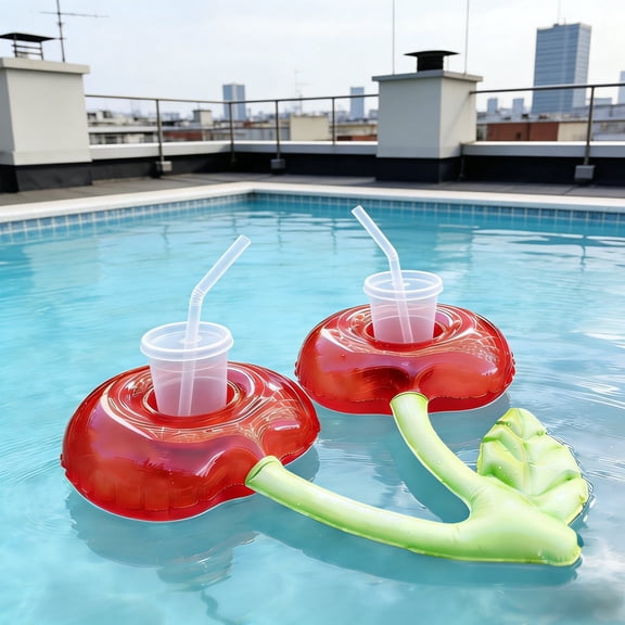 Inflatable Cherry Drink Pool Float, Double Cup Holder Design, Beverage Floating Tray for Pool Parties, Beach Trips, Summer Water Gatherings, Lazy Pool Lounging, Outdoor Water Events