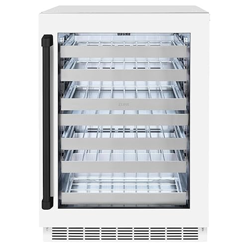 ZLINE Autograph Edition 24 in. Touchstone Dual Zone 44 Bottles Wine Cooler With White Matte Glass Door And Matte Black Handle (RWDOZ-WM-24-MB)