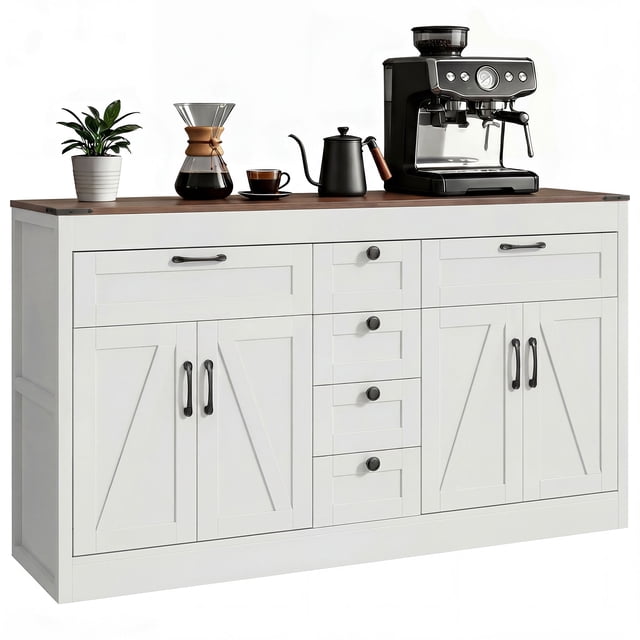 HOMCOM Sideboard Buffet Cabinet, Farmhouse Kitchen Storage Cabinet, White