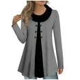 thumbnail image 3 of Ovafbau Women Plus Size Long Sleeve Hoodless Sweatshirts Womens Faux Layered Mock Neck Long Sleeve Button Front Tunic Fall Winter Outfits, 3 of 6