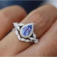 thumbnail image 3 of Luxe Halo Style Pear Cut Blue Tanzanite White Diamond 14K White Gold Over 925 Silver Engagement Wedding Bridal Ring Set For Women, 3 of 4