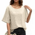 thumbnail image 2 of Ltctricy Women's Sparkly Tops Loose Casual Crew Neck Short Sleeve Glitter Dressy Blouses Club Party Shirts, 2 of 7