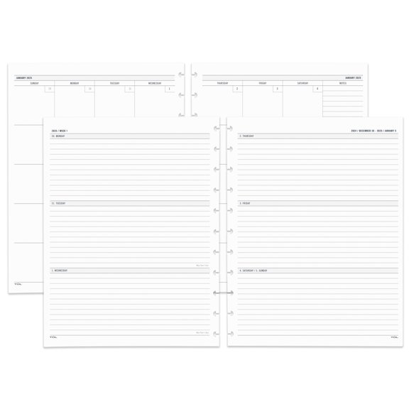 2025 TUL Discbound Weekly/Monthly Planner Refill Pages, Letter Size, January To December