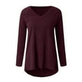 thumbnail image 4 of SHOPESSA Womens Tops Plus Size Long Sleeve Workout Shirts Casual V-Neck T-Shirt Loose Workout Tops Solid Blouse, 4 of 5