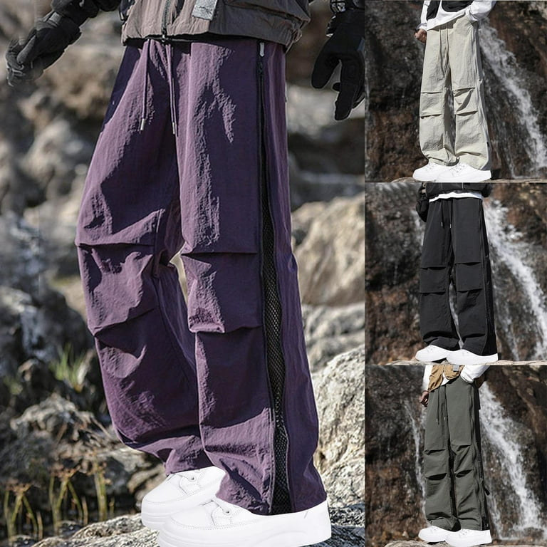 CHEEREAM Baggy Cargo Pants Men Wide Leg Casual Parachute Pants