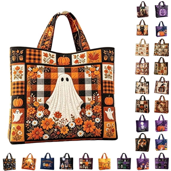 Resuable Eco Bag,3D Embroidered Halloween Pathwork Shopping Bag,Everyday Carry on Tote Bag,Machine Washable,Festival Gift Bags