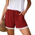 thumbnail image 2 of Sentmoon Plus Size Shorts for Women Drawstring Elastic Waist Beach Shorts Stretchy Solid Color Lace Regular Fit Cute Shorts Delightful for Running and Training S-2XL, 2 of 8