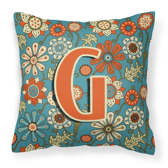 Carolines Treasures CJ2012-GPW1414 Letter G Flowers Retro Blue Canvas Fabric Decorative Pillow 14Hx14W multicolor