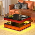 thumbnail image 2 of Red LED Square Coffee Table: 2-Tier Modern High-Gloss Wood Center Table with Storage for Living Room, Contemporary Tea Table for Dining & Reception Areas, 2 of 9
