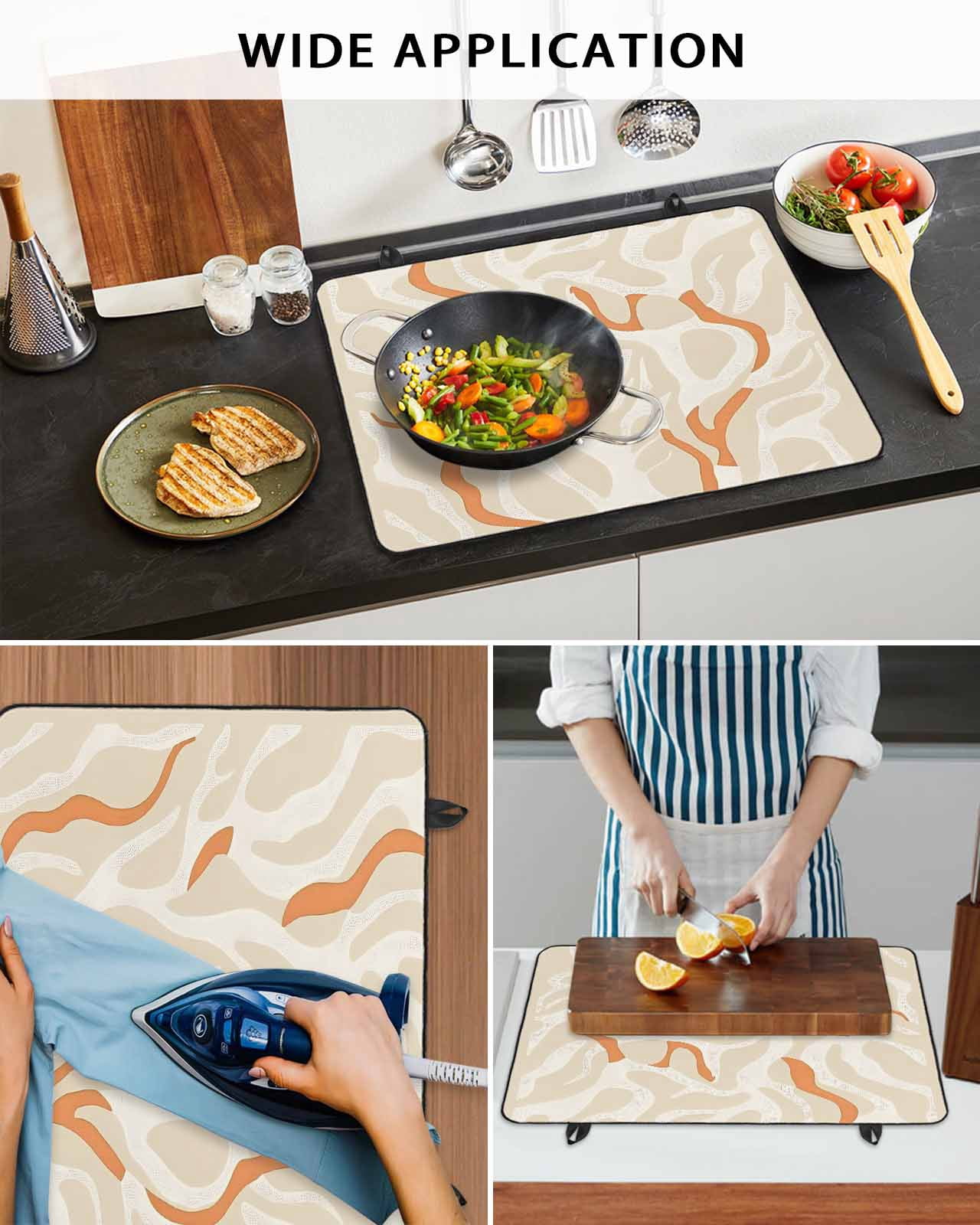 nqOlkjepod Large Induction Cooktop Protector Mat 36"x21", Orange Beige Stove Top Covers for Electric Stove, Ocean Coral Coastal Beach Abstract Stove Burner Cover Mats, Glass Top Stove Cover