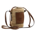 thumbnail image 1 of Bolso de mano redondo de paja tejido a mano para mujer, bolso bandolera de moda con forma de barril con Placa, 1 of 9