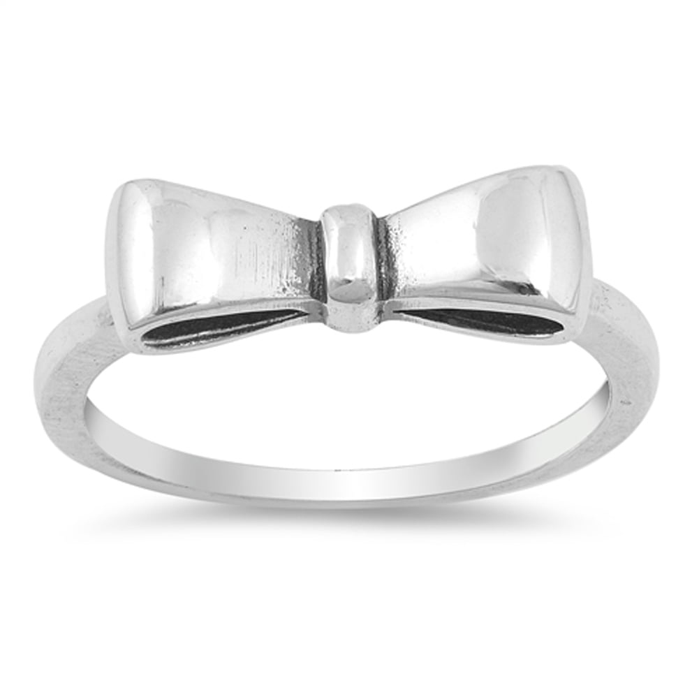 White CZ Ribbon Bow Tie Fashion .925 Sterling Silver Ring Sizes 4-12 NEW