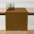 thumbnail image 3 of Solino Home Fringe Linen Table Runner 108 Inches Long - 100% Pure Linen Toffee Brown Dining Table Runner 14 x 108 Inch for Fall, Autumn, Thanksgiving - Handcrafted and Machine Washable, 3 of 5