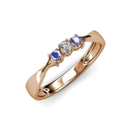 

Tanzanite and Diamond (SI2-I1 G-H) Three Stone Ring 0.16 ct tw in 14K Rose Gold.size 8.0