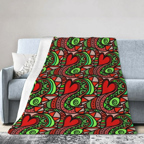 DouZhe Ultra-Soft Micro Fleece Lightweight Flannel Bed Blanket, Sketch Hearts Shapes Doodle Print Cozy Warm Throw Blankets, 60"x50"