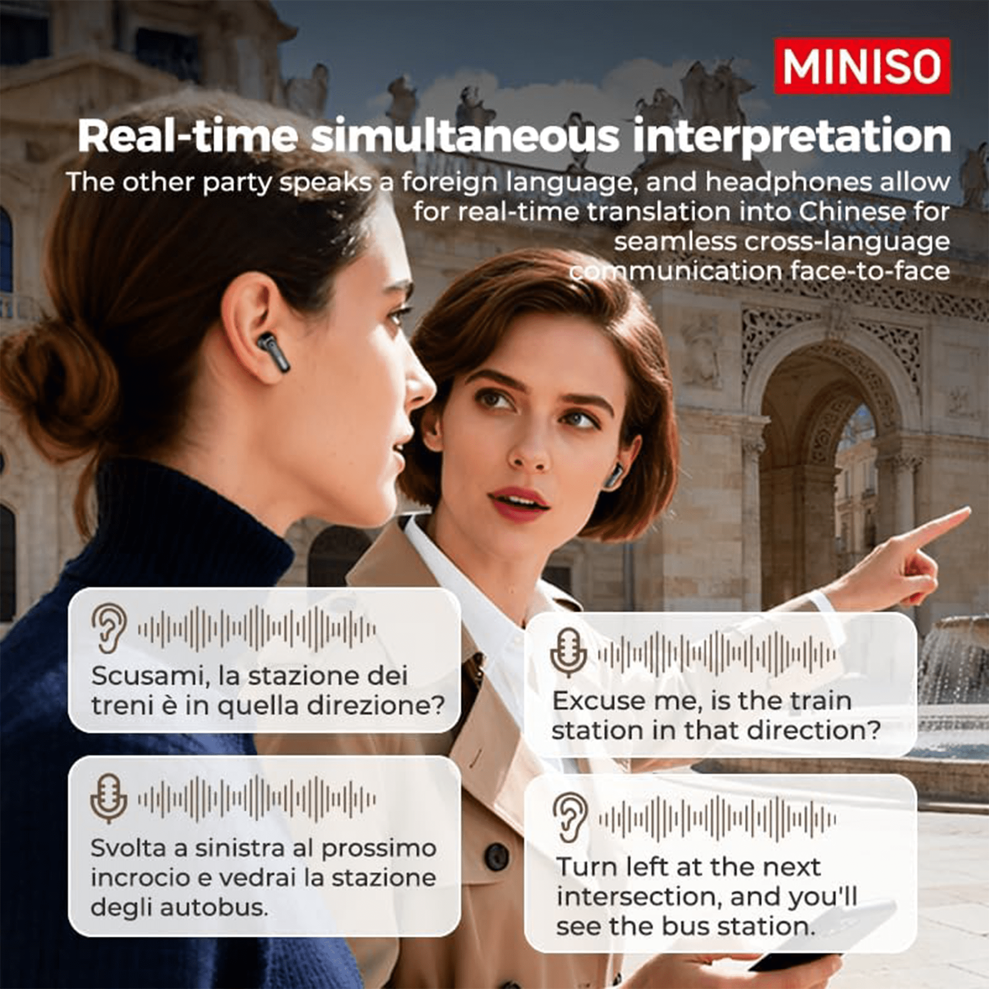 MINISO MS103 Translation Earbuds 3-in-1 Translator Earbuds in Real Time Bluetooth 6.0 Headphones Device for Travel Business Learning