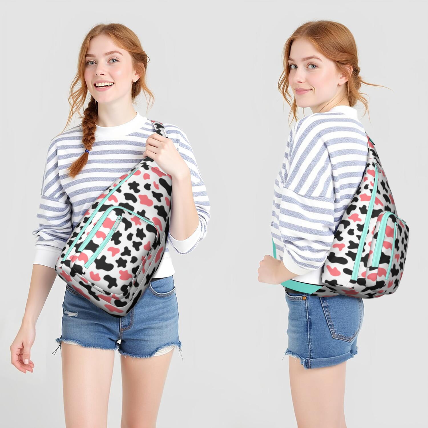 Rustic Cow Print Chest Bag - Vintage Farmhouse Style Sling Bag with Black and White Cattle Pattern, Cute Cartoon Country-Themed Fanny Pack for Animal Lovers (Farm & Nature Inspired)"