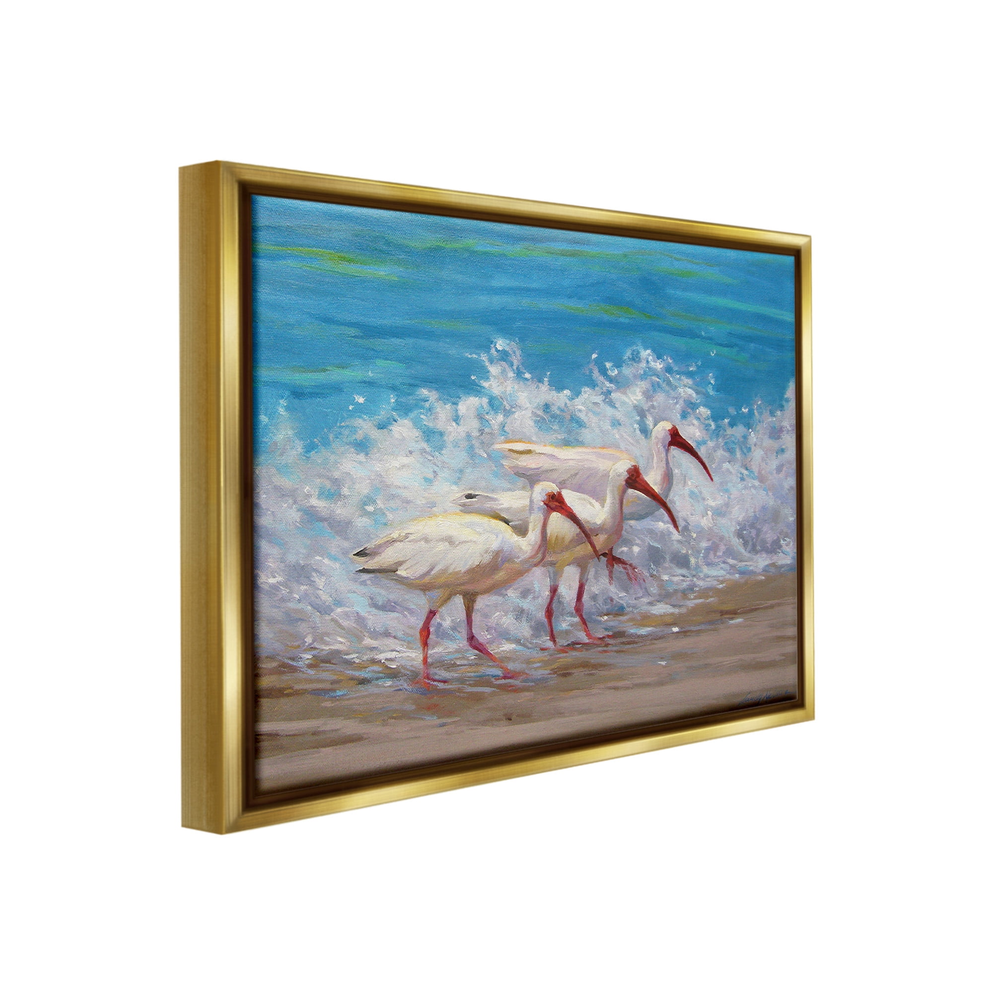 Stupell Industries Splashing Sea Birds Animals & Insects Painting Gold Floater Framed Canvas Art Print Wall Art, 31 x 25