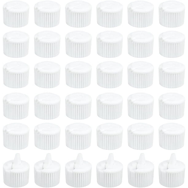 36 tapones dispensadores abatibles 24/410 blancos de repuesto para botellas, tapas reutilizables de plástico con tapa abatible.