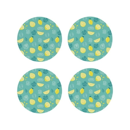 

Drink Coasters Set of 4 green Cute Lemon Yellow Leather Coasters for Coffee Table Protector Heat Resistant Cute Coasters for Home Decor Housewarming Gifts Bar Kitchen 4 Inch Round Shape