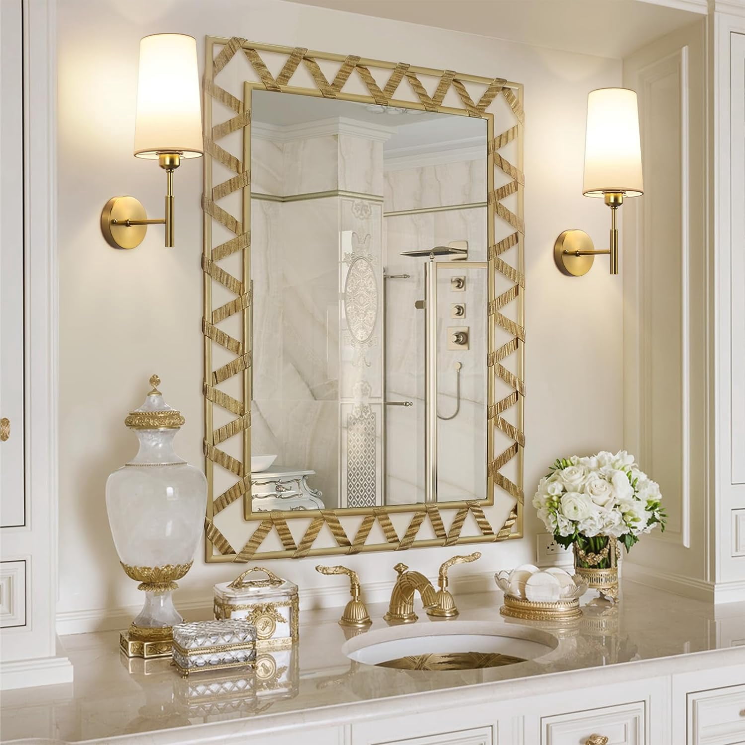 Battery Operated Wall Sconces Set of Two, Wireless, Rechargeable No Wiring Wall Lamp/Light for Bedroom, Gold