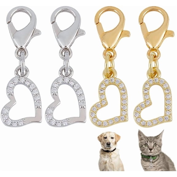 4pcs Heart Collar Pendants for Cat Dog Valentine Charms Brass Rhinestone Pet Collar Pendants Clip-on Charms for Bag Decor Keychain Pet Necklace Jewelry Making Training Home Decor Colorful