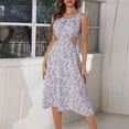 thumbnail image 2 of Womens Summer Casual Sleeveless Crewneck Swing Sundress Long Beach Dresses Floral Sexy Cutout Flowy Swing Midi Dress, 2 of 6
