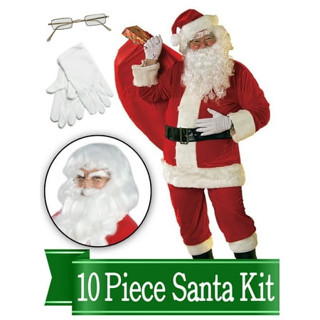 Santa Outfit – Red Ultra Velvet Deluxe - Santa Suit Costume - Complete 10 Piece