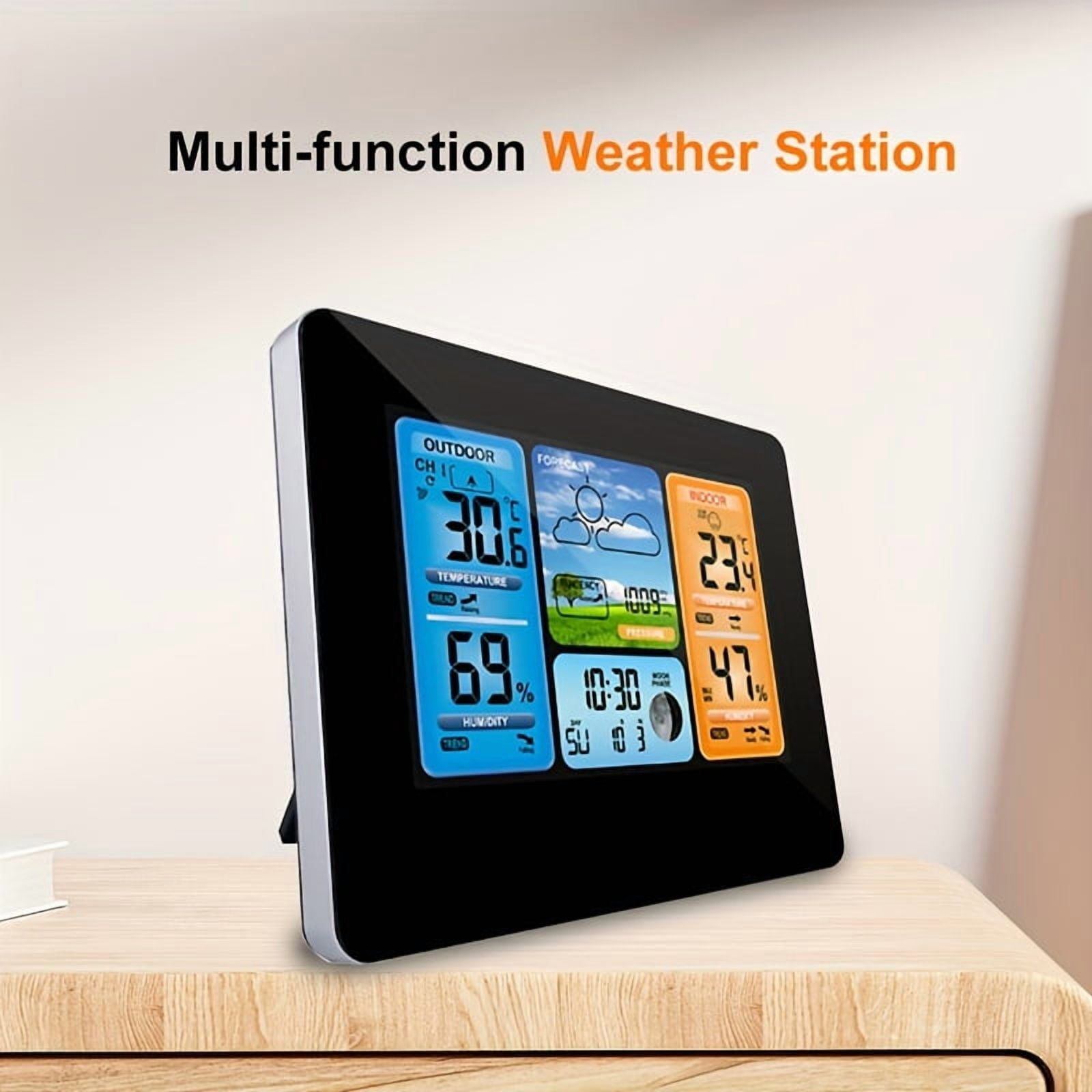 Weather Station Wireless Indoor Outdoor Thermometer - Digital Weather Thermometer with Atomic Clock Temperature Humidity Monitor with Calendar