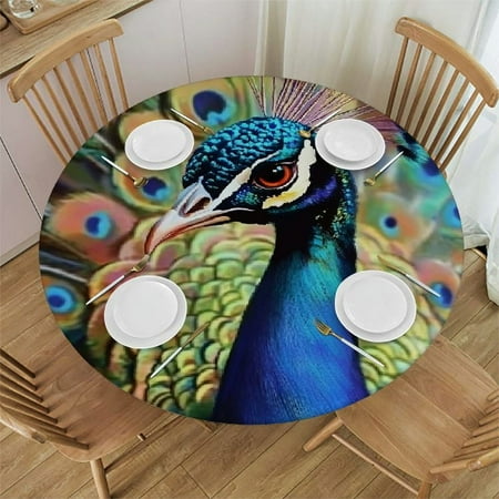

Sheronv Peacock Feathers Round Table Cover Stain Resistant Washable Indoor Outdoor Tablecloth Kitchen Dining Wedding Parties 100% Polyester Full Width Single-Sided Printing 54 -58