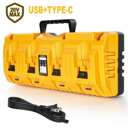 DCB104 Replacement for Dewalt Battery Charger Station, 4 Port Fast Rapid Charging Station with USB and Type-C Ports, Compatible with Dewalt All 12V 20V Max Lithium Battery