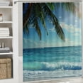 thumbnail image 6 of Chilfamy  Ocean Shower Curtain, Palms Tropical Island Summer Beach Foamy Sea Water Maldives Idyllic Photography, Cloth Fabric Bathroom Decor Set with Hooks, Blue Green, 6 of 7