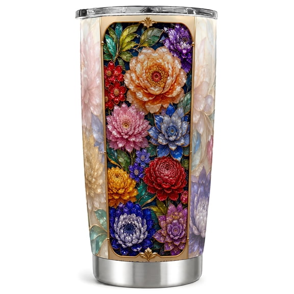 Ornate Floral Tumbler 20oz, Jewel Tumbler, Stainless Steel Travel Cup