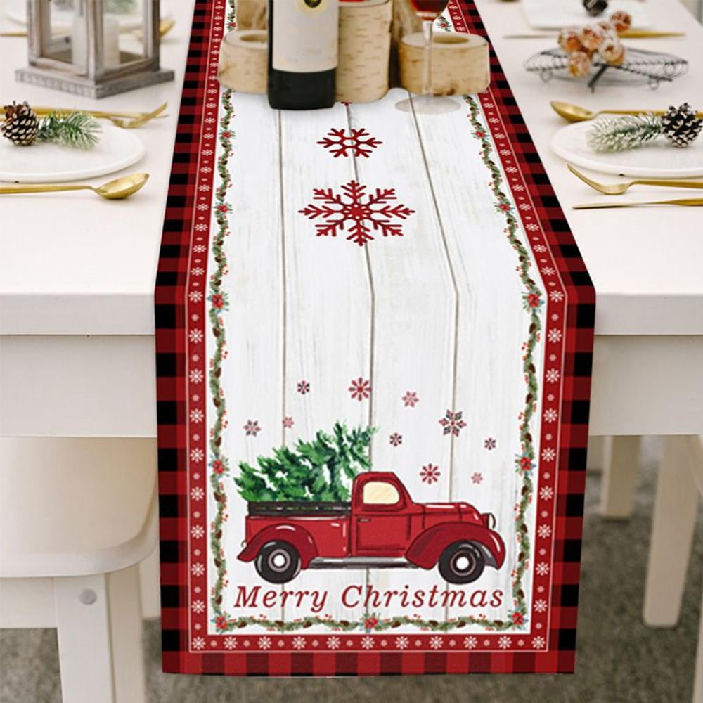 Handmade multicolor quilted cotton Christmas table runner featuring Santa Claus